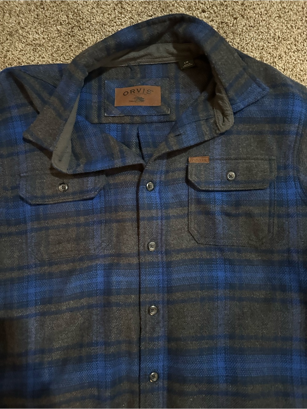 Orvis Gray and Blue Plaid Flannel Shirt - Picture 3 of 6